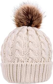 Simplicity Womens Winter Hand Knit Faux Fur Pompoms Beanie Hat | Amazon (US)