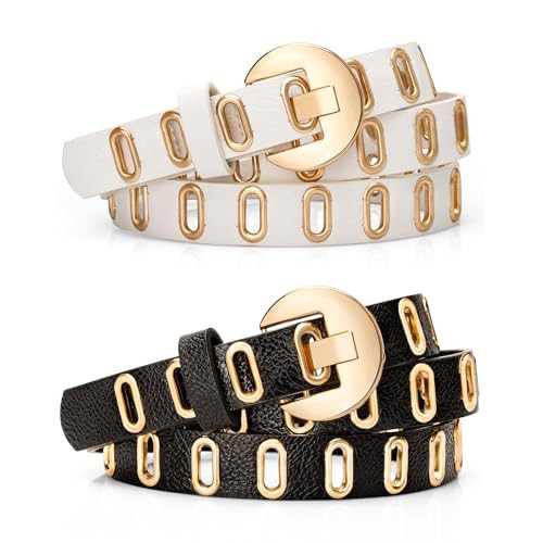 taffeta alley Studded Black Belt Women,Gothic Gold Studded Skinny Belts for Dresses and Jeans, Black and White 120cm | Amazon (US)