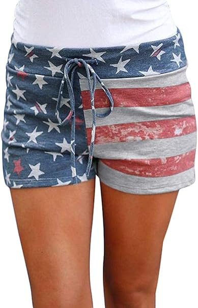 Spadehill Womens July 4th American Flag Shorts with Drawstring | Amazon (US)