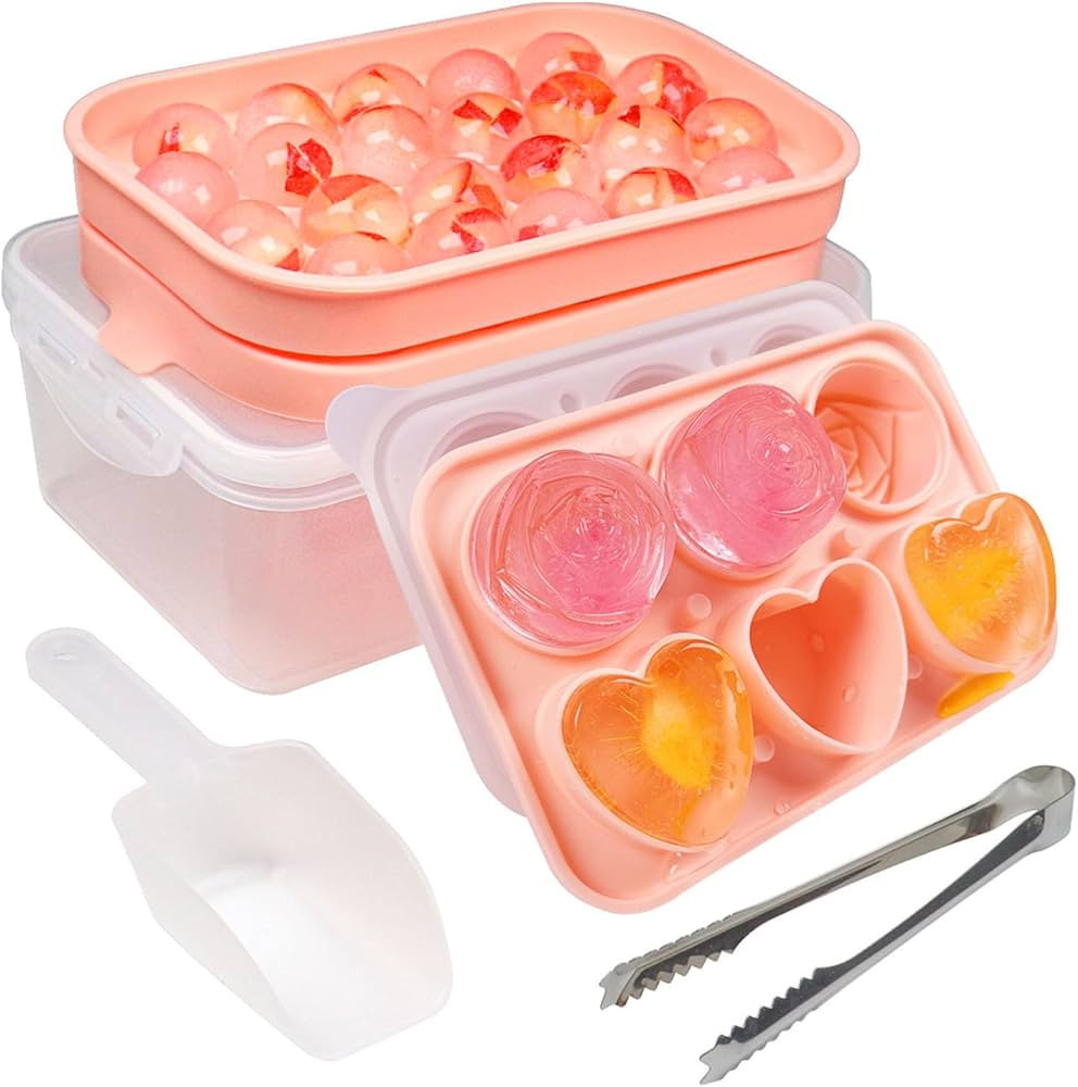 Silicone Ice Molds Fun Shapes Set, Heart Rose Ice Cube Mold, Small Round Ice Cube Tray, Makes 22 ... | Amazon (US)