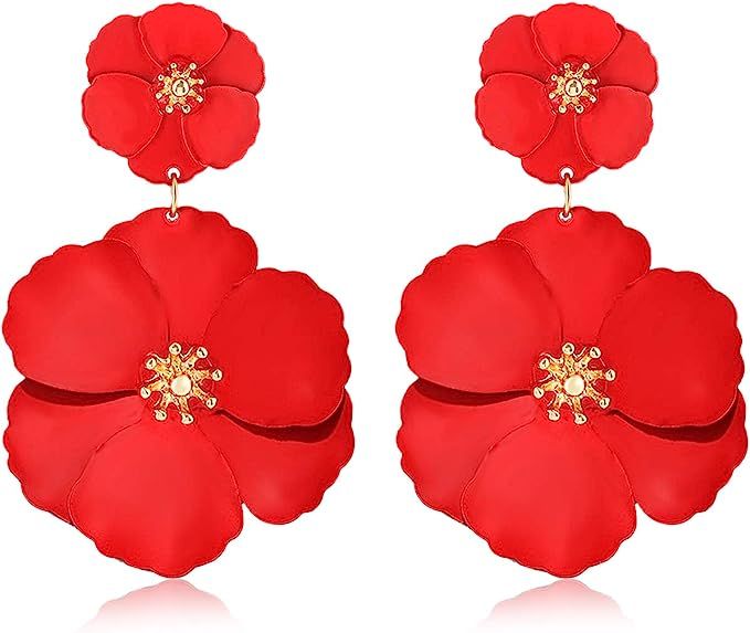 CEALXHENY Flower Dangle Earrings Boho Layered Floral Petal Drop Earrings Statement Stud Earring f... | Amazon (US)