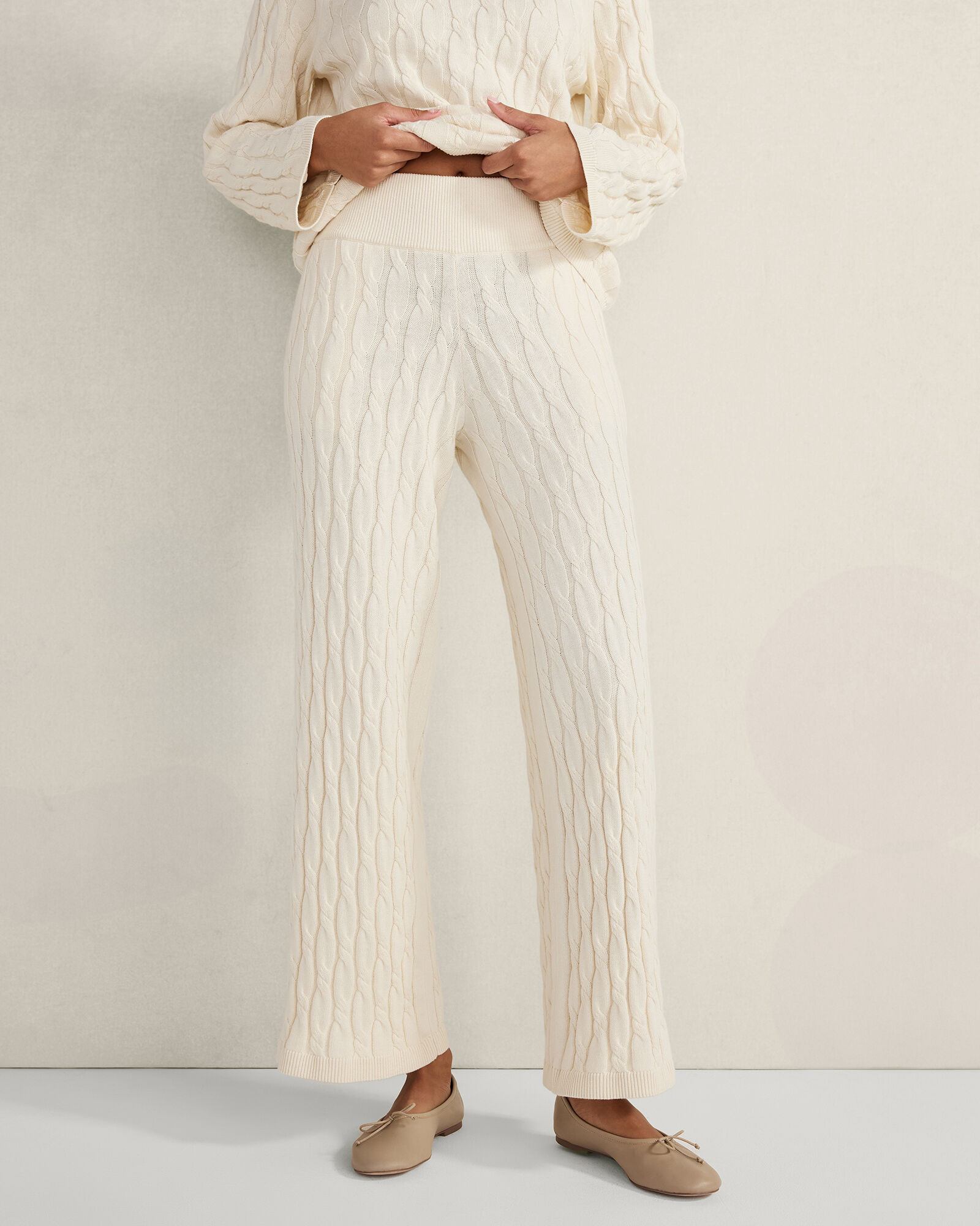 Cotton Cashmere Cable Knit Wide Leg Pants | Haven Well Within