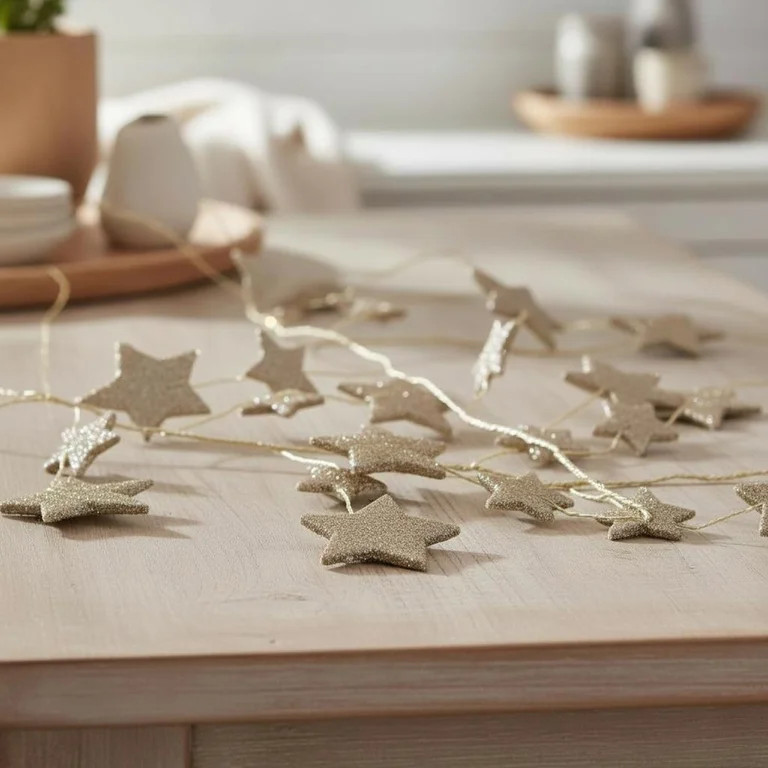 Glitter Star Garland, Gold, 6', by My Texas House | Walmart (US)