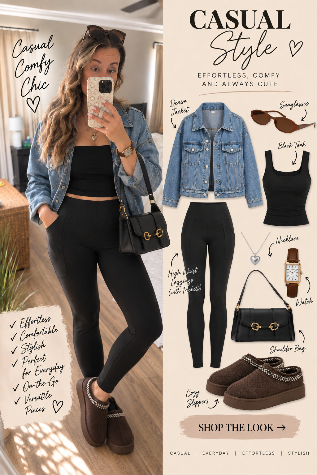 This is my kind of everyday outfit — comfy but still put together. 🖤

A denim jacket + black tank + high-waisted leggings is such an easy combo for fall, and the cozy slip-ons make it even better.

Perfect for:

☕ Coffee runs
🛍️ Errands
✈️ Travel days
🍂 Casual weekends
🏃‍♀️ Everyday on-the-go outfits

Add a cute black bag, sunglasses and simple accessories and you’re ready to go.

Tap to shop the look + grab your favorite pieces! 🛍️



#LTKStyle #LTKFall #AmazonFashion #AmazonFinds #FallOutfit #CasualStyle #ComfyOutfit #CommissionsEarned 

 #LTKootd #LTKU #LTKSaleAlert
