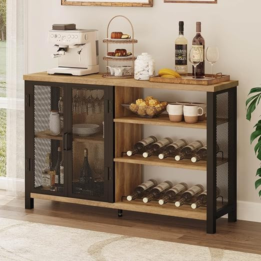 BON AUGURE Bar Cabinet with Storage, Industrial Liquor Cabinet for Home, Buffet Sideboard with Wi... | Amazon (US)