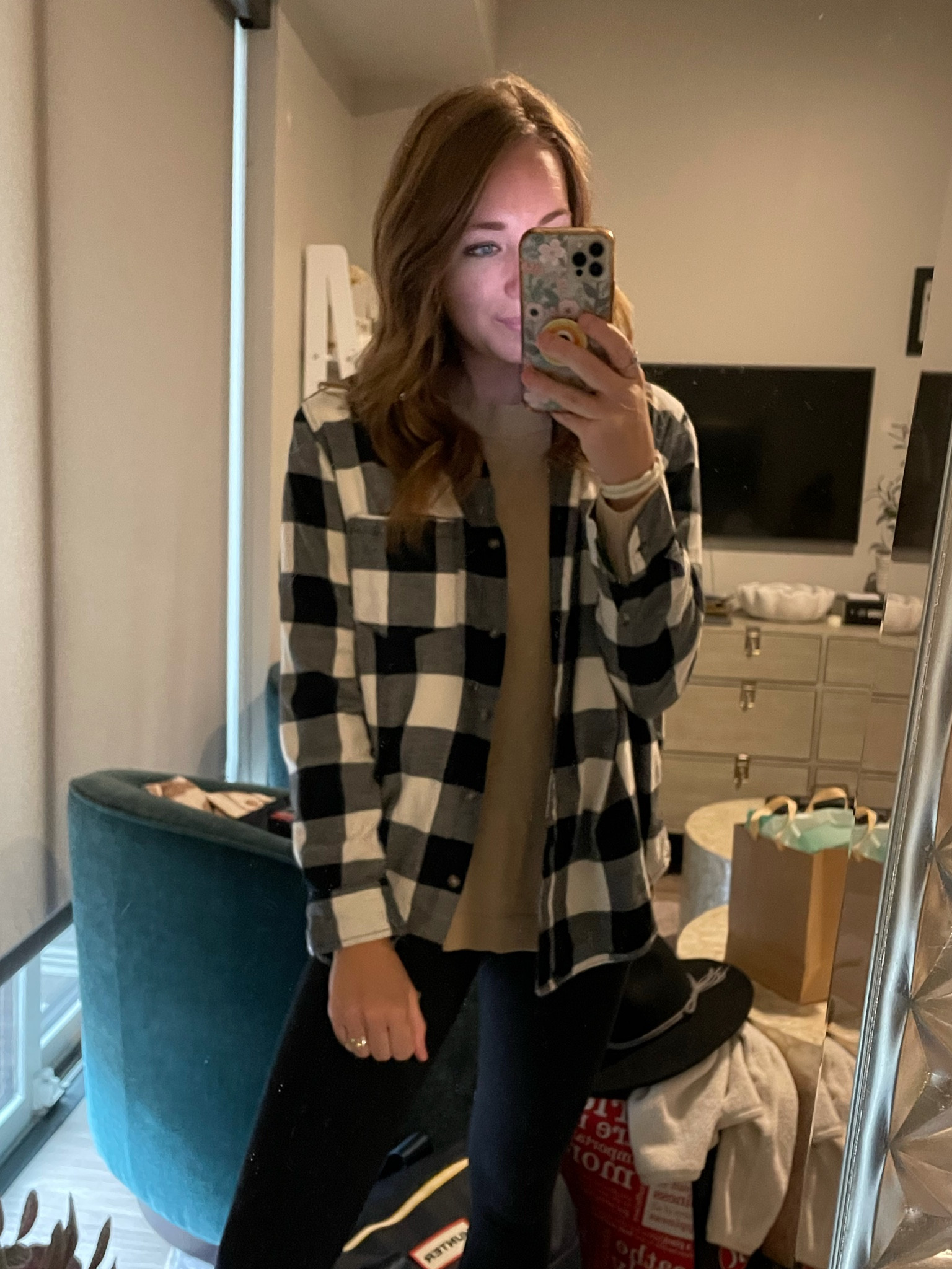 Leggings, sweater and a flannel - does get much more fall than that! 

Wearing size: S in the flannels - sized up one.  Everything else tts