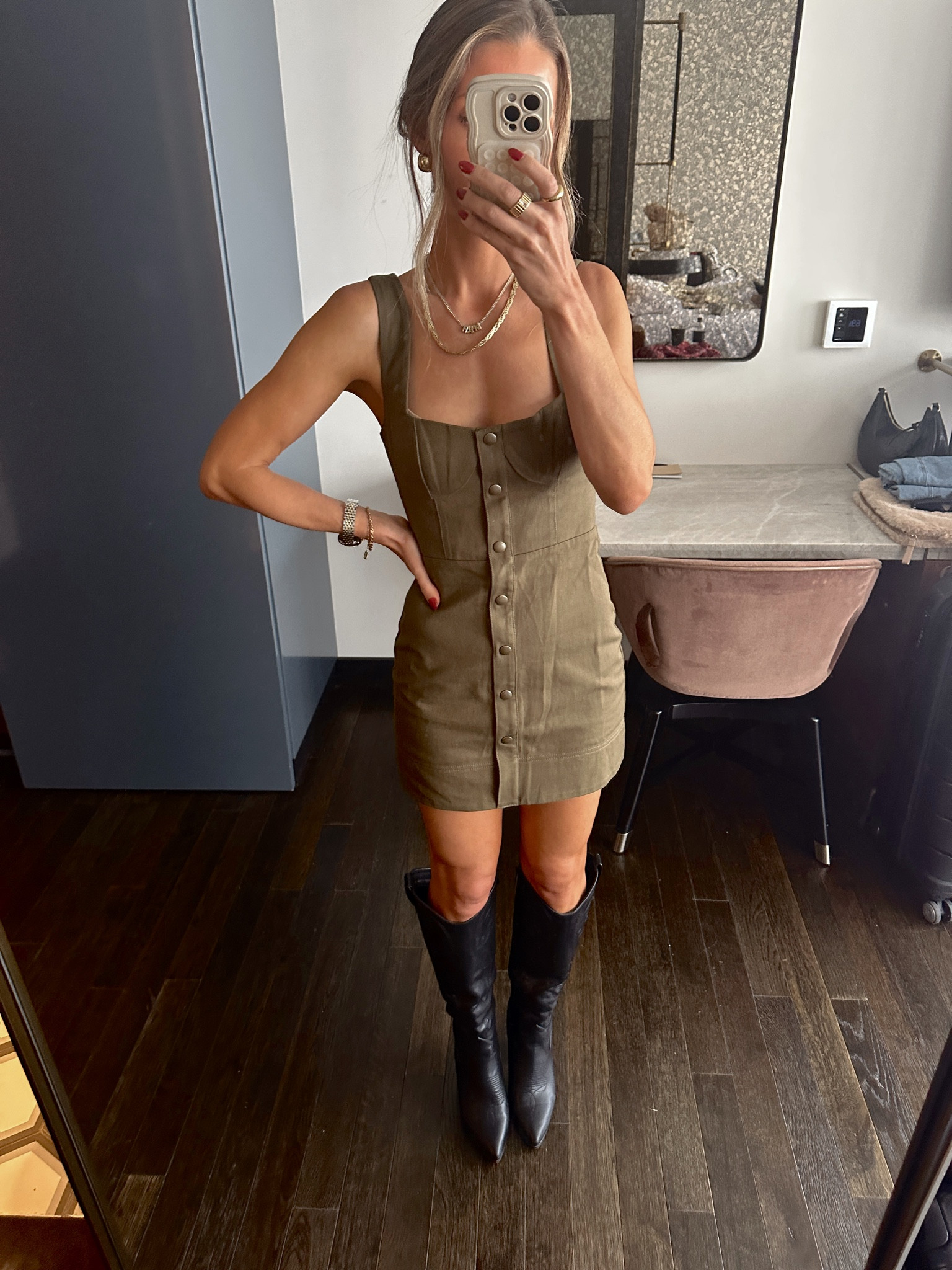 Revolve denim dress and black cowboy boots 

#LTKCon #LTKshoecrush #LTKparties