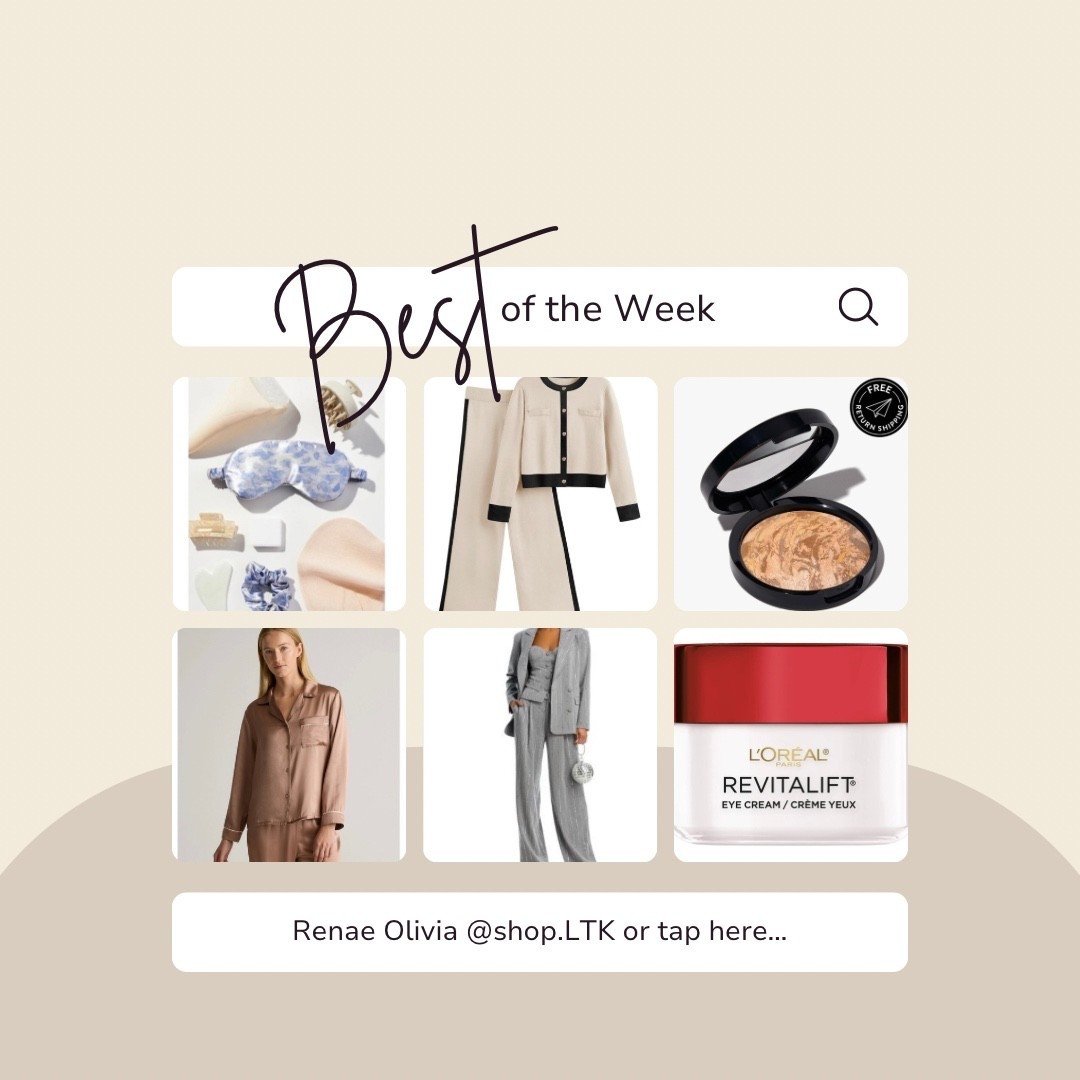 Best sellers of the week! 

Spa gift package, baked pressed foundation, 2 piece lounge set, anti-aging eye cream, silk pajamas and women’s 3 piece suit

#LTKmorningroutine #LTKselfcare #LTKBeauty