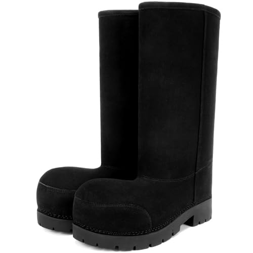 LACIKOSZ Faux Suede Platform Fuzzy Snow Boots Round Toe Hippy Winter Boots Slip On Knee High Chunky Heel Fur Tall Boots for Women | Amazon (US)