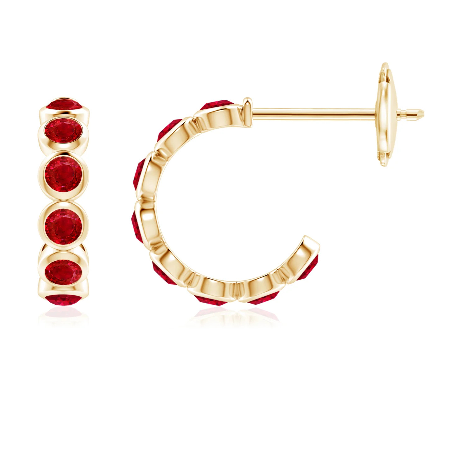 Bezel-Set Ruby Huggie Hoop Earrings | Angara US