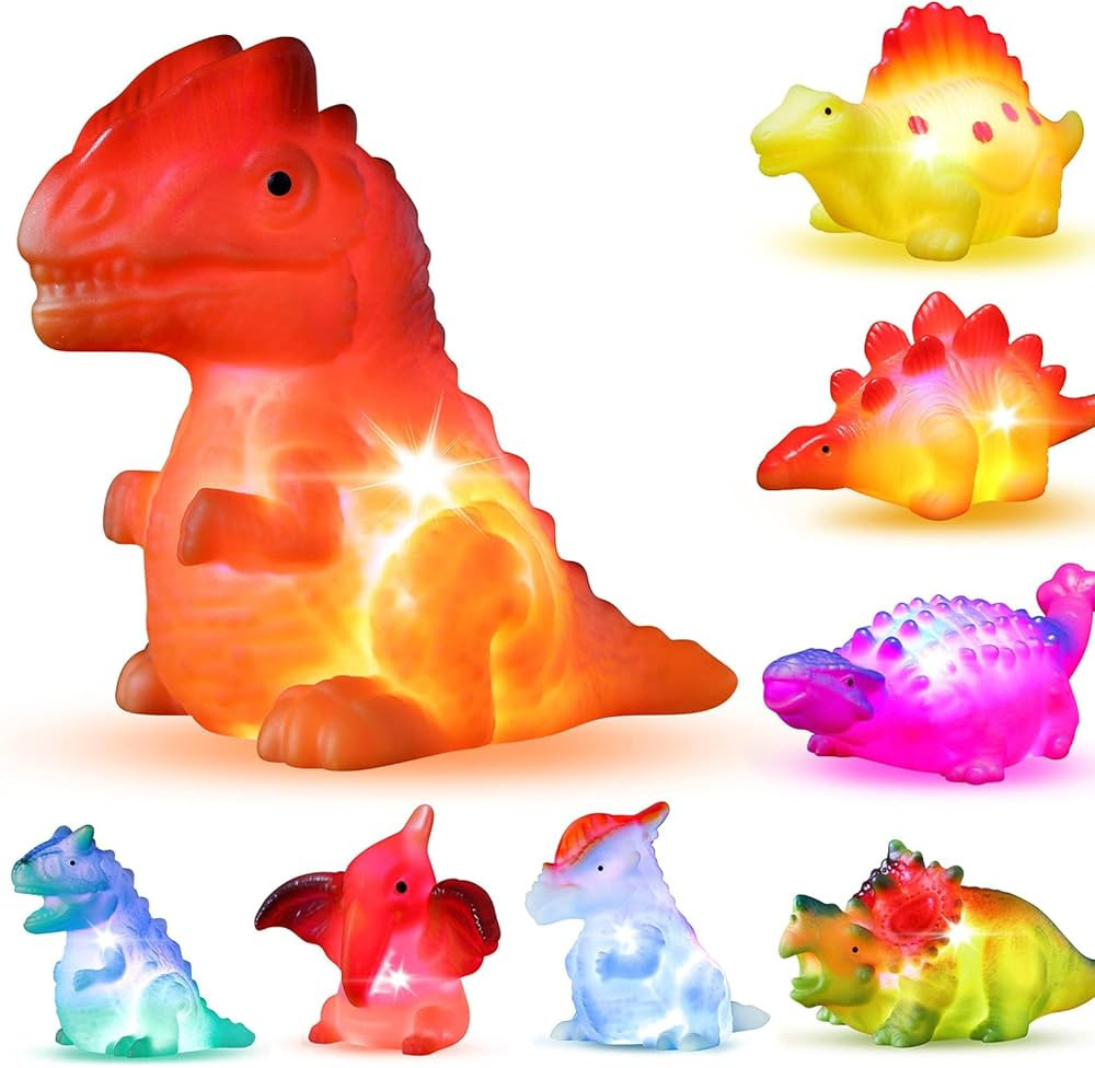 8 Pack Light up No Hole Dinosaur Bath Toy Set, Flashing Color Changing Light in Water, Floating D... | Amazon (US)
