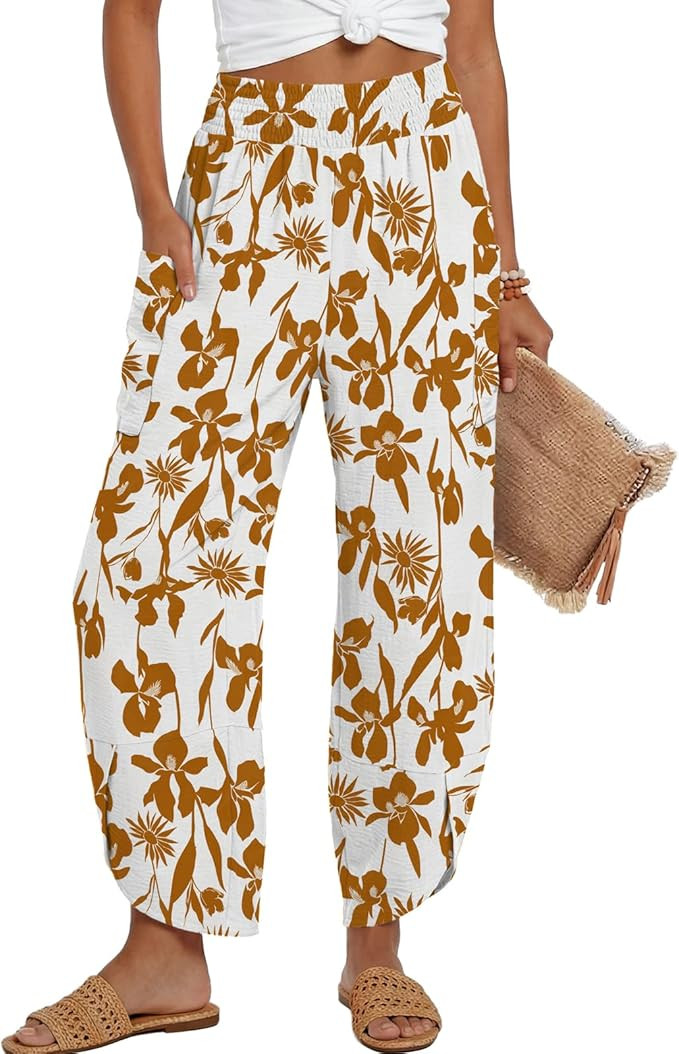 Lepunuo Womens Wide Leg Pants Palazzo High Waisted Smocked Trousers Summer Beach Casual Travel Pa... | Amazon (US)