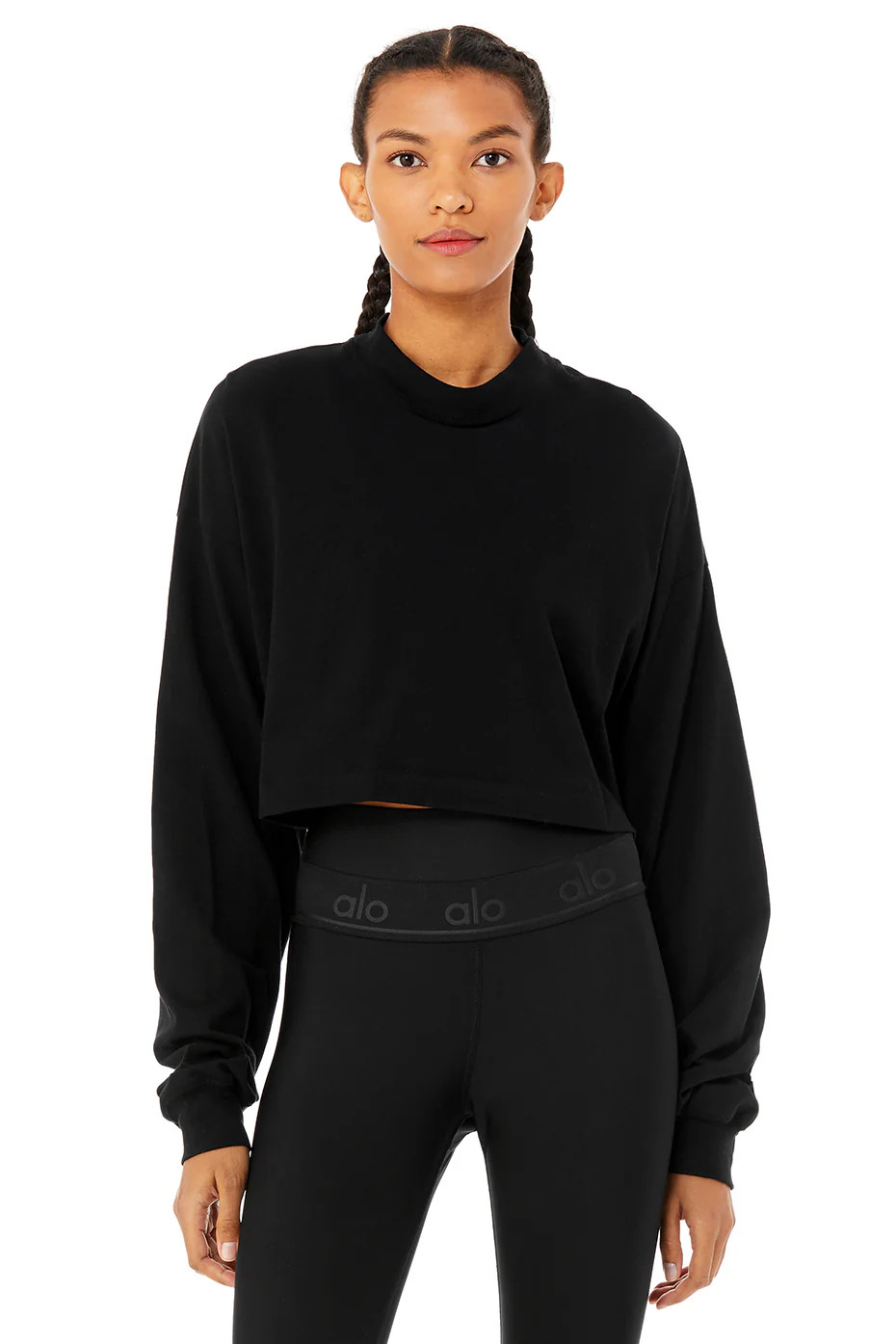 It Girl Crop Long Sleeve Sweatshirt in Black, Size: XS | Alo YogaÂ® | Alo Yoga (US)