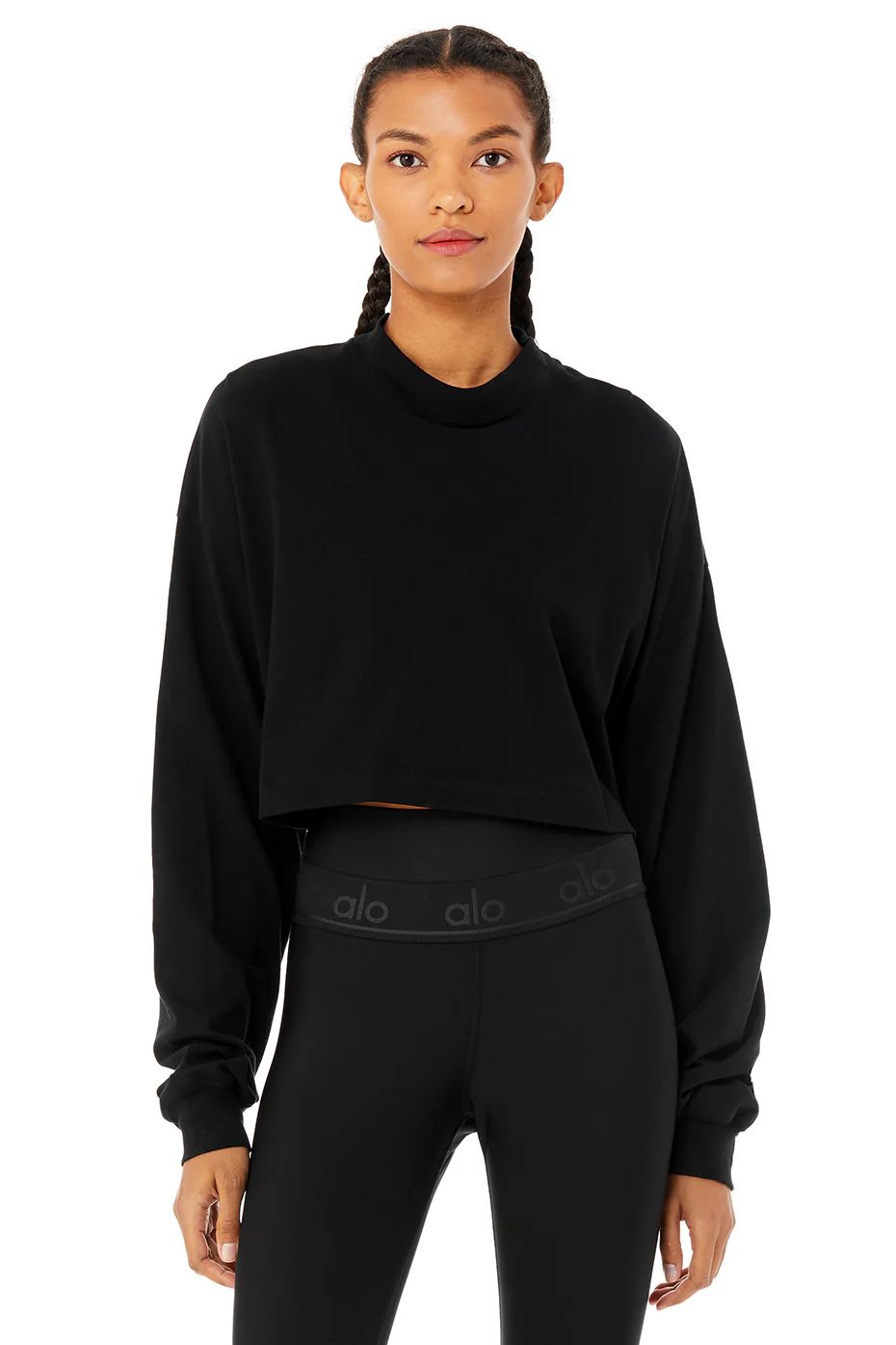 It Girl Crop Long Sleeve Sweatshirt in Black, Size: XS | Alo YogaÂ® | Alo Yoga