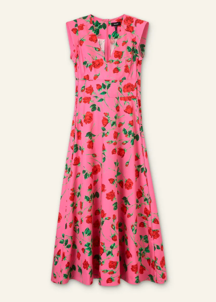 Cotton Sateen Rose Print Maxi Dress | ME+EM Global (Excluding US)