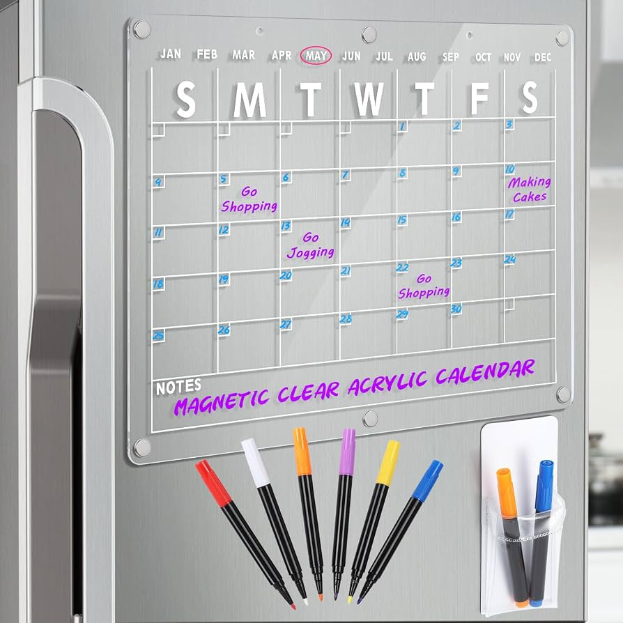 Acrylic Magnetic Dry Erase Board Calendar for Fridge, 16.5"x12" Inch Clear Dry Erase Calendar for... | Amazon (US)