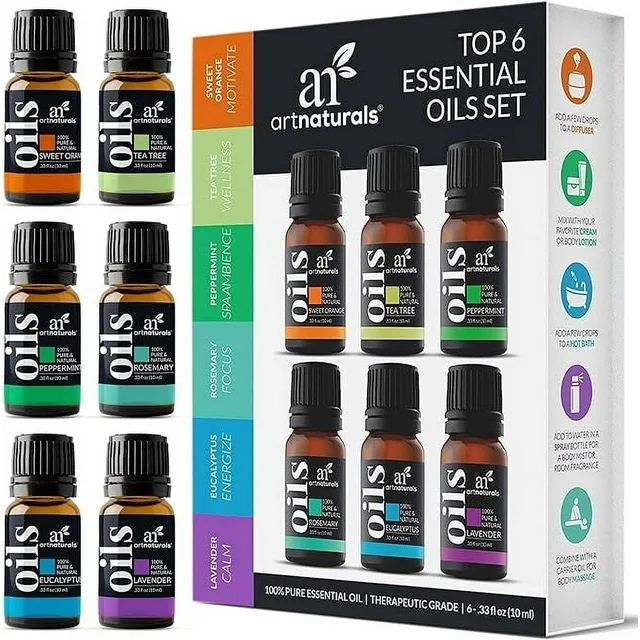Artnaturals Aromatherapy Essential Oil Anti-Stress Support Gift Set Peppermint Tea Tree Lavender ... | Walmart (US)