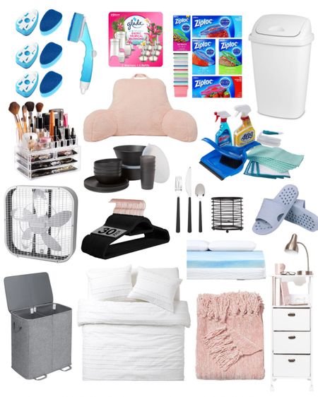 Girls dorm room essentials including bedding, throw blankets, bed, rest, pillows, cleaning supplies, kitchen supplies, a hamper, a fan and more. #collegedorm #collegeapartment

#LTKhome #LTKBacktoSchool #LTKfamily