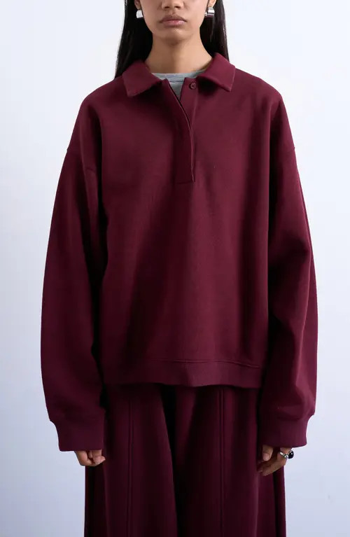 Topshop Oversize Polo Sweatshirt in Burgundy at Nordstrom, Size X-Small | Nordstrom