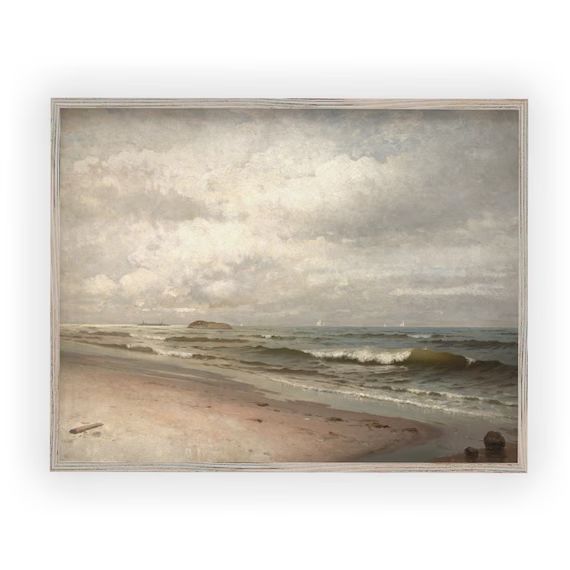 Moody Beach on a Cloudy Day Vintage Seascape Painting | Etsy | Etsy (US)