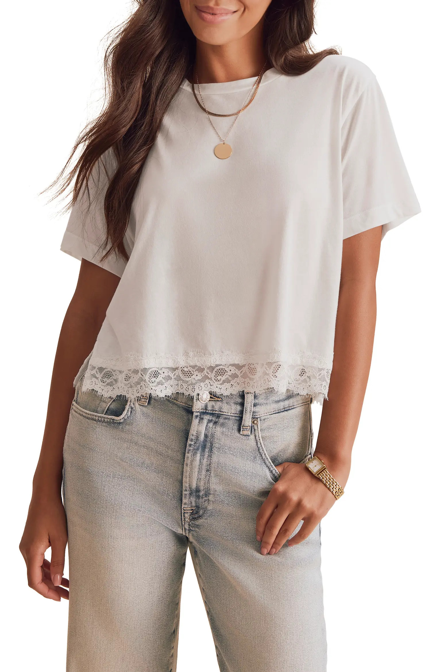Splendid Lainey Lace Trim Jersey Tee (Women) | Nordstrom | Nordstrom