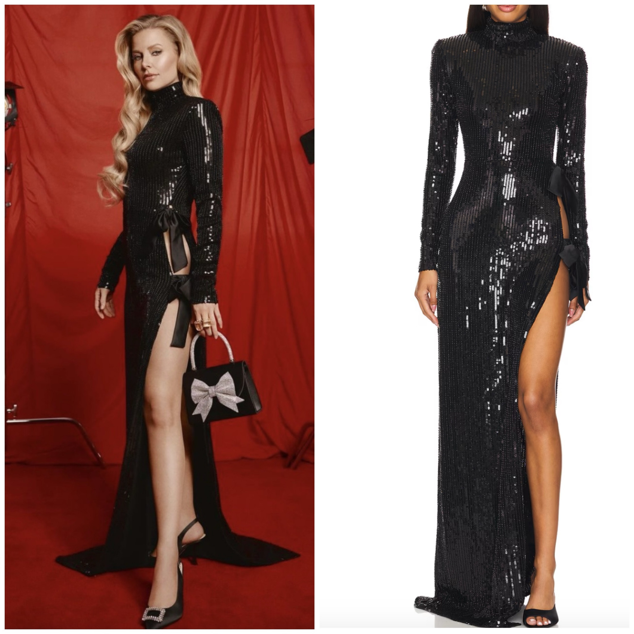 Ariana Madix’s Black Sequin Slit Bow Gown 📸 = @dsw @arianamadix