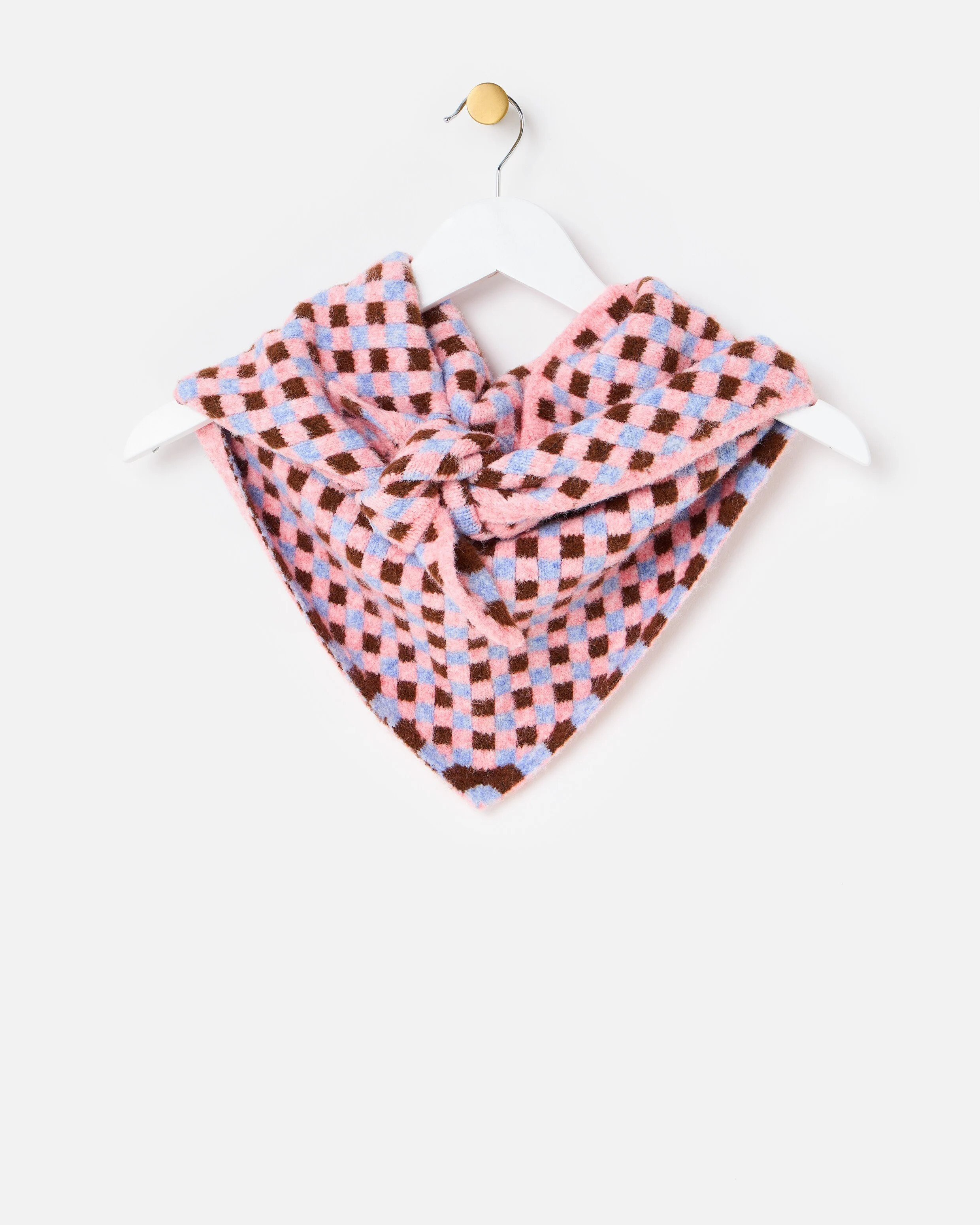 Pink & Brown Checked Knitted Triangle Scarf | Oliver Bonas (Global)