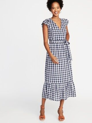 Waist-Defined Wrap-Front Gingham Midi for Women | Old Navy US