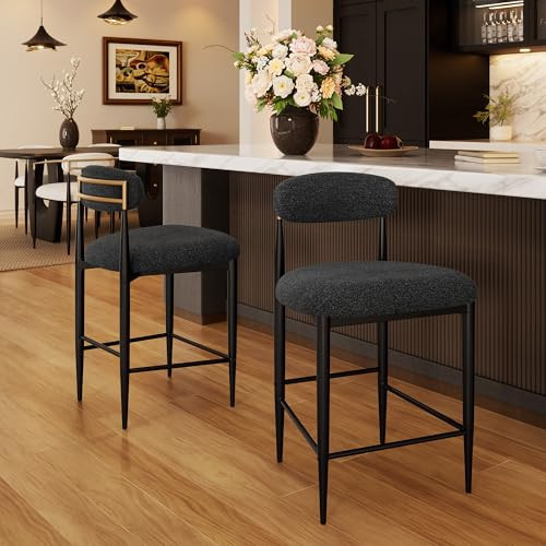 Morden Fort Modern Counter Height Bar Stools Set of 2, Black Upholstered Counter Stools with High Backs, 26" Boucle Island Chairs for Kitchen, Dining Room and Bar | Amazon (US)