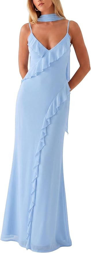 Women Floral Wedding Guest Dress Ruffle V Neck Spaghetti Strap Formal Elegant Cocktail Party Body... | Amazon (US)