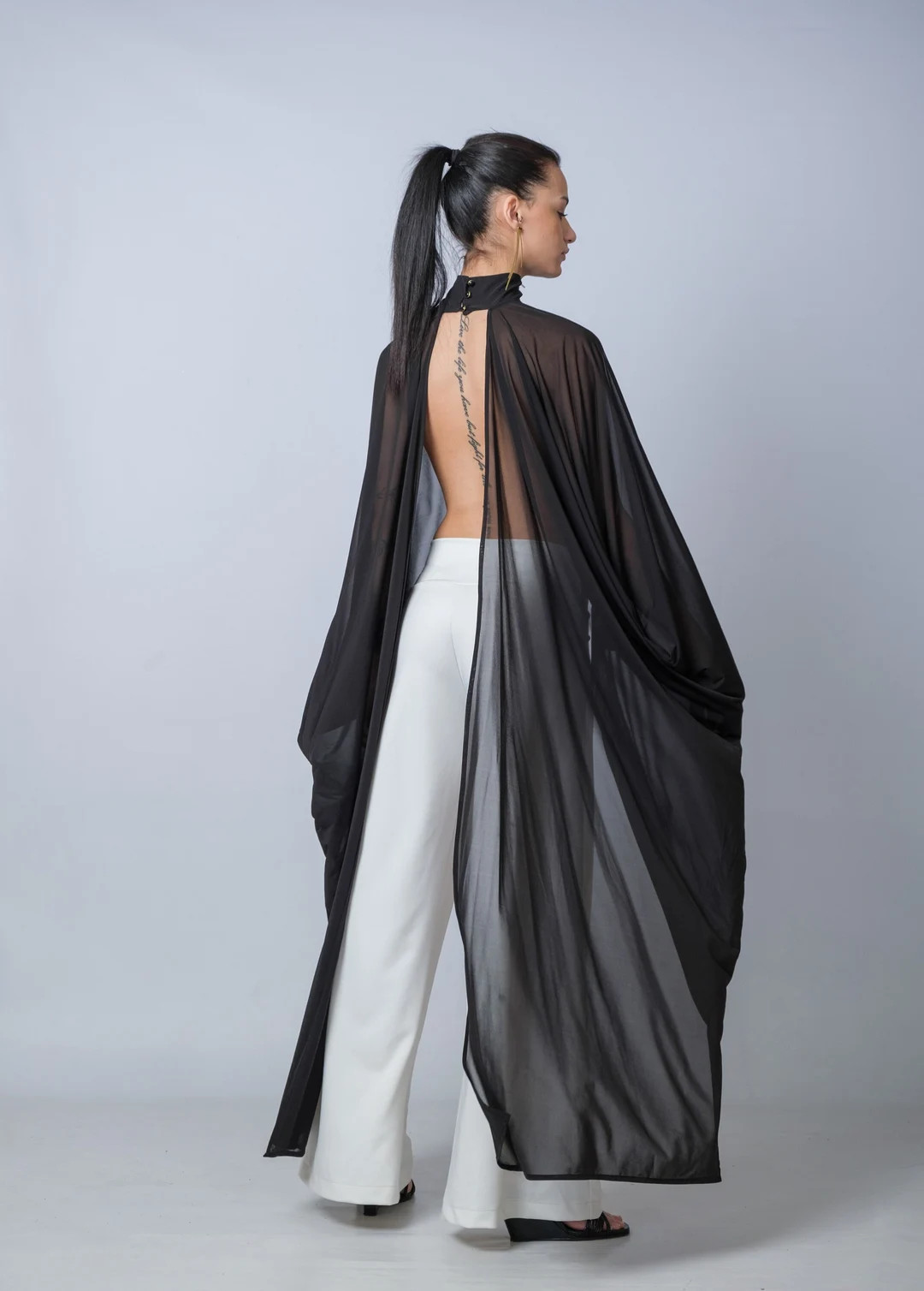Extravagant Black Sheer Cape Tunic/mesh Asymmetric Long Top/transparent Cloak/turtleneck Blouse/e... | Etsy (US)