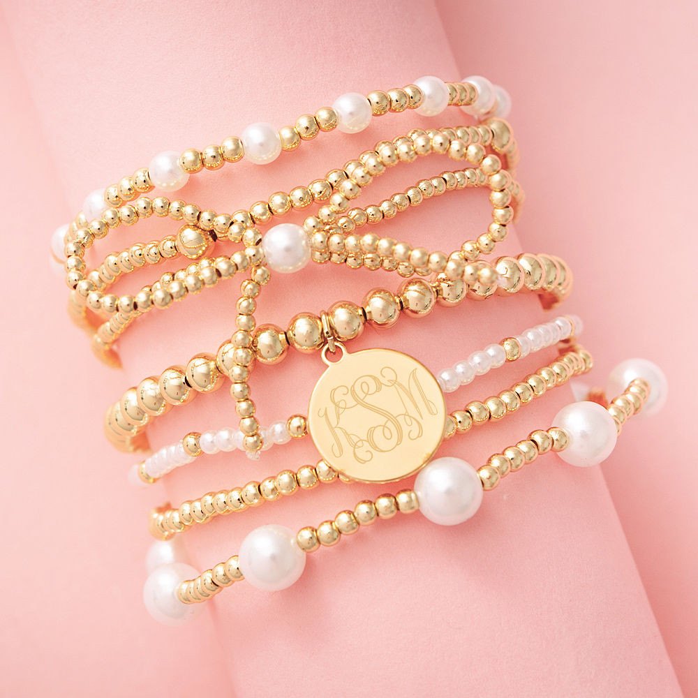 Monogrammed Pearl Bow Bracelet Stack | Marleylilly