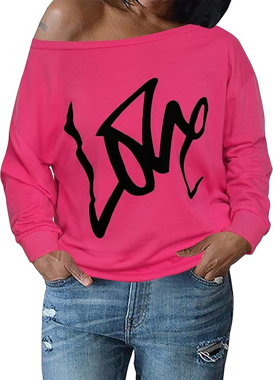 AM CLOTHES Womens Plus Size Off Shoulder Sweatshirts S-5X Sweaters Tops Long Sleeve Oversized T-S... | Amazon (US)