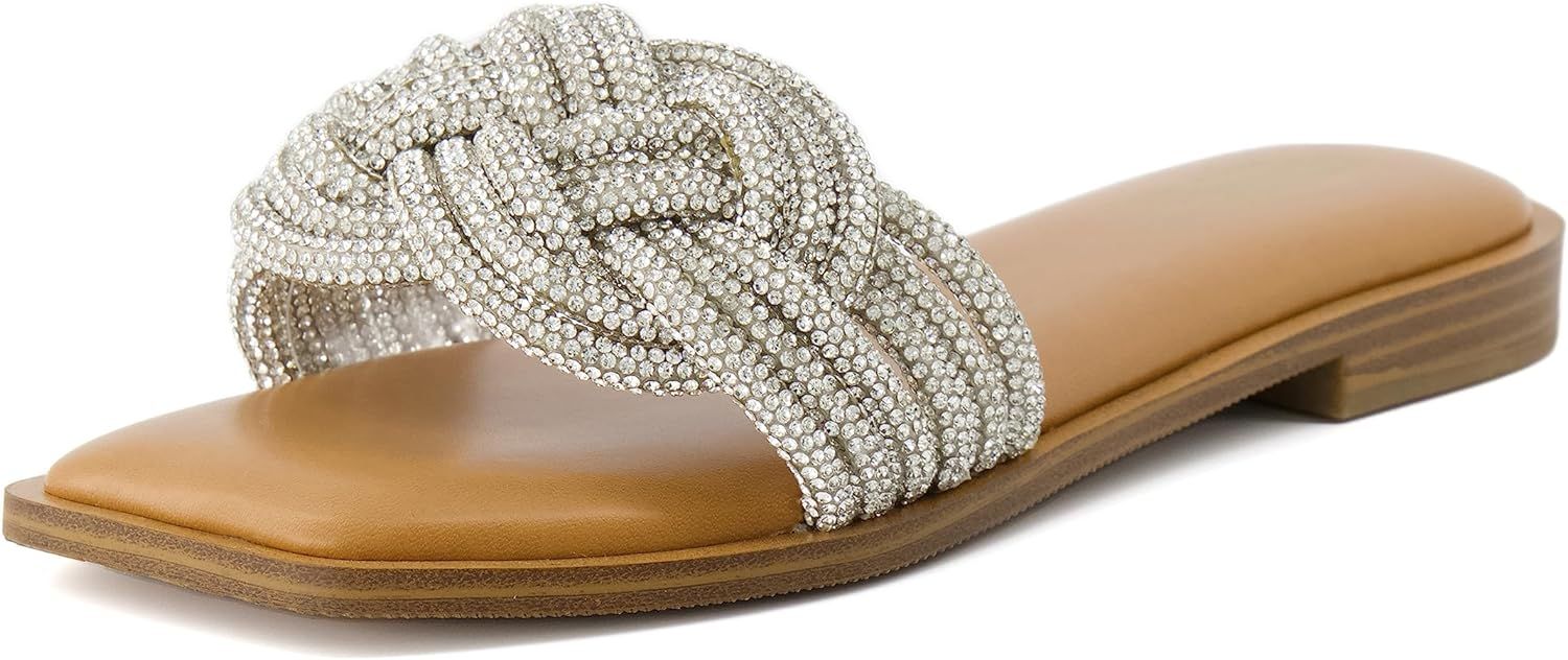 CUSHIONAIRE Women's Fortuna braided rhinestone bling slide sandal +Memory Foam, Wide Widths Avail... | Amazon (US)