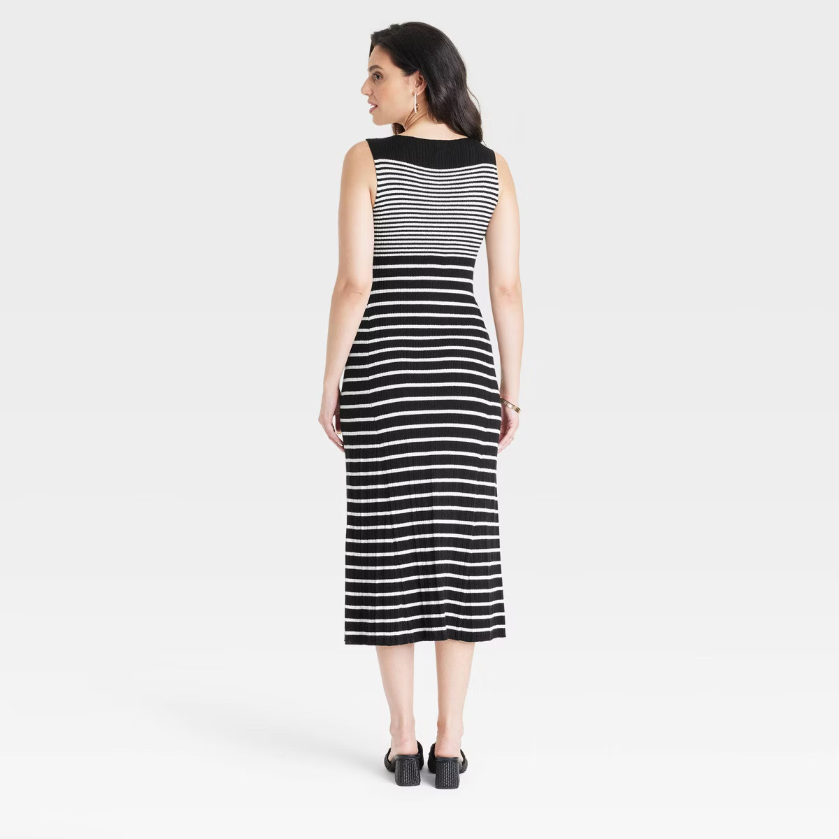 Women's Faux Plisse Midi Sweater Dress - A New Day™ Black/White Striped M | Target