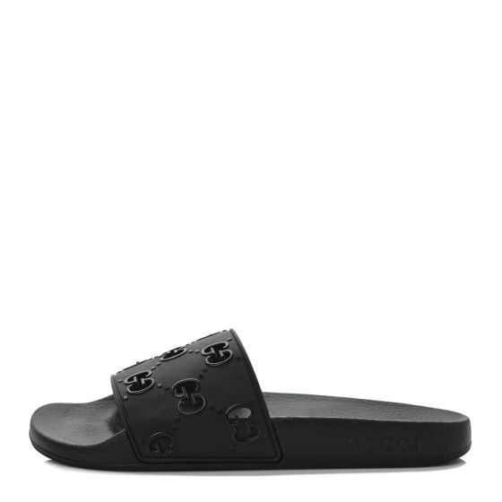 GUCCI Rubber GG Monogram Perforated Womens Slide Sandals 38 Black | FASHIONPHILE (US)
