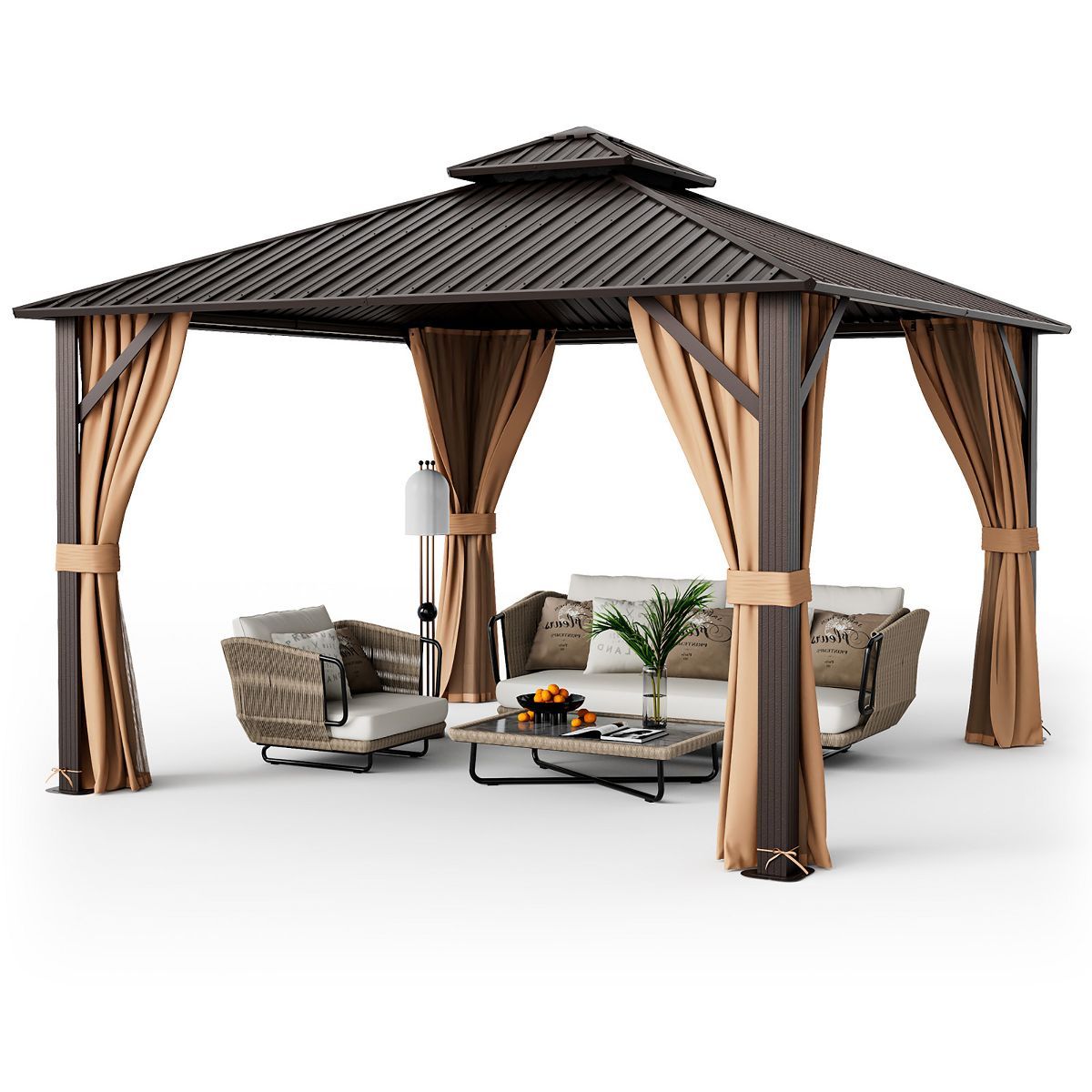 Tangkula 12' x 12' Double-Roof Hardtop Gazebo with Galvanized Steel Roof Netting Curtains | Target