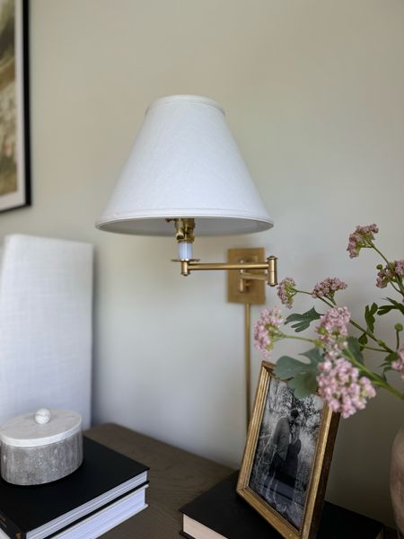 Swing arm bedside sconce from @kathykuohome 

Primary bedroom, nightstand styling, visual comfort sconce 

#LTKHome