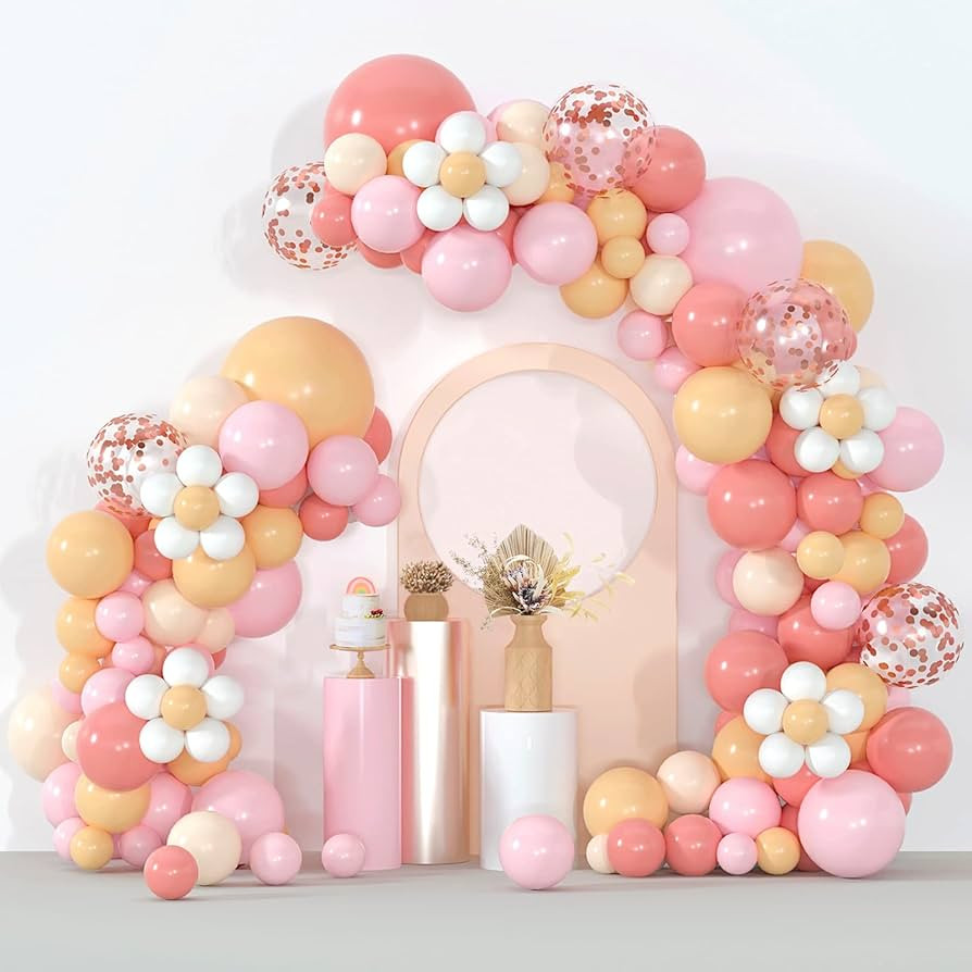 Boho Daisy Balloon Garland Retro Dusty Pink Blush Nude Light Pink Pastel Orange White Balloons Ro... | Amazon (US)