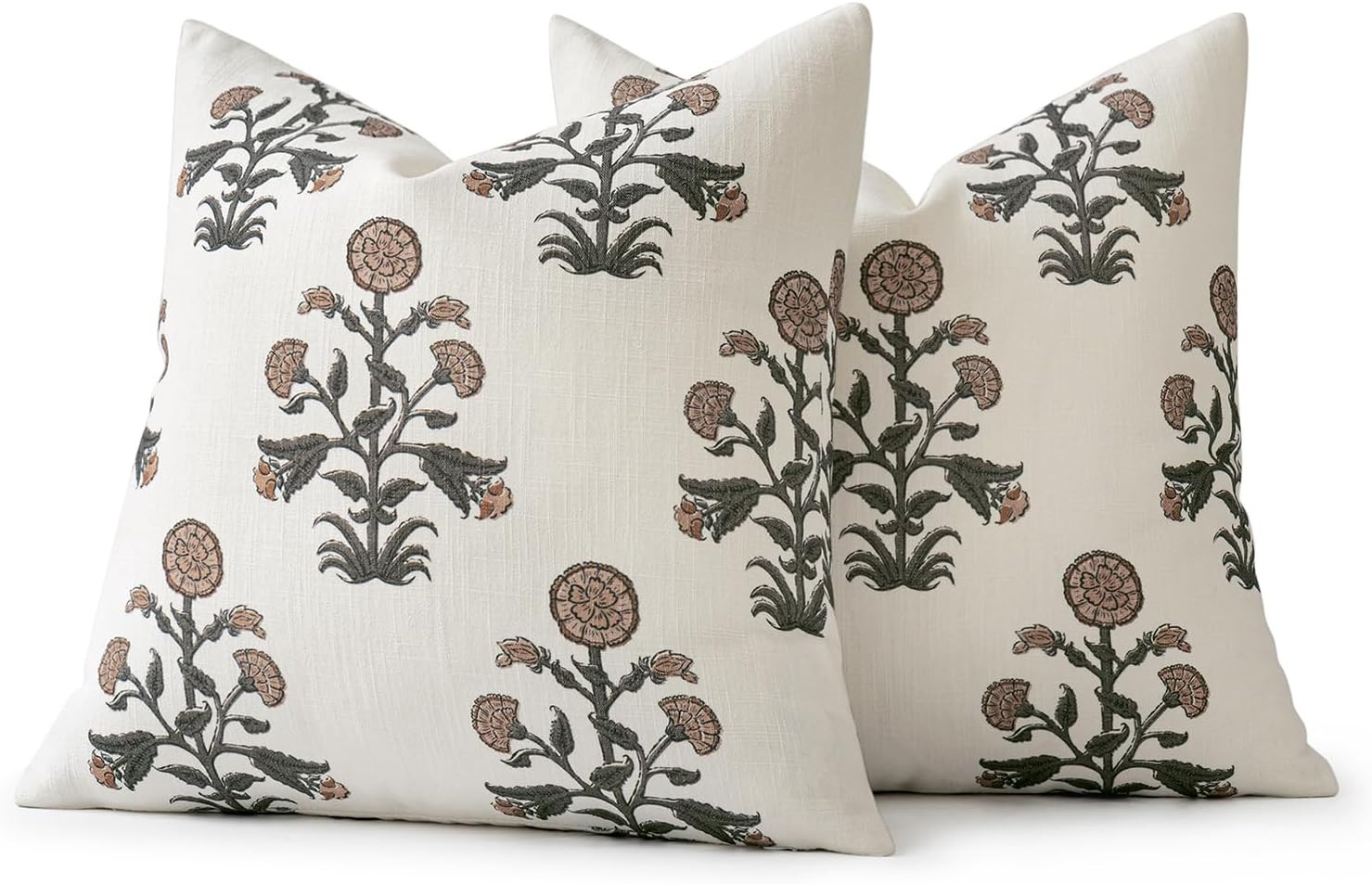 MIULEE Set of 2 Vintage Pillow Covers Neutral Decorative Floral Throw Pillows Block Print Boho Fa... | Amazon (US)