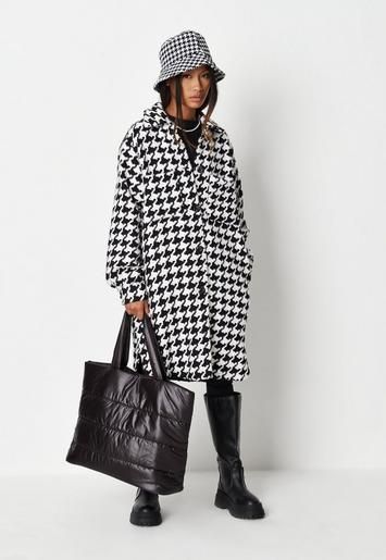 Black Houndstooth Longline Shacket | Missguided (US & CA)