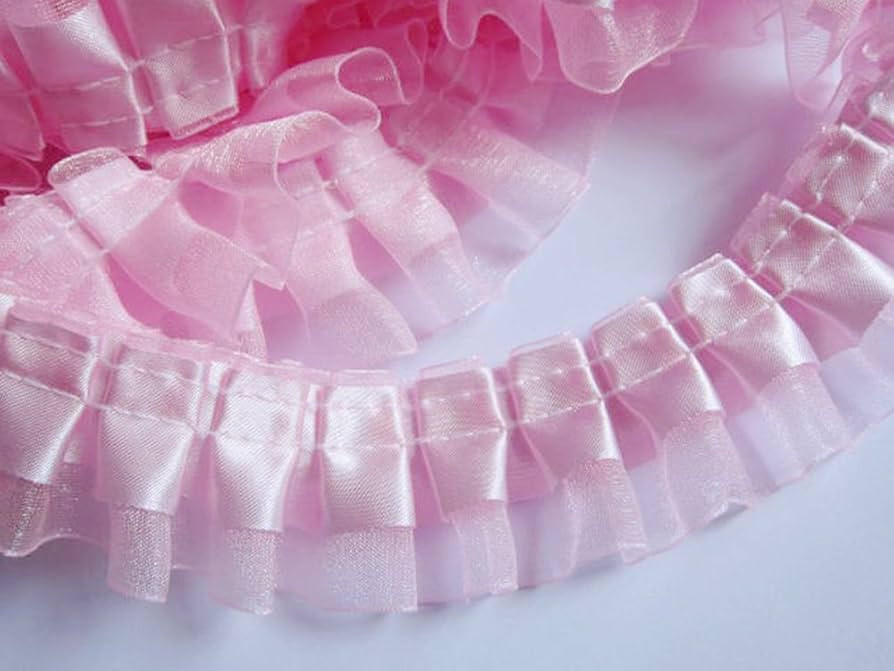 YCRAFT Pack of 5y Two Tone Satin Organza Lace Edge Trim 1.5" Wedding Ribbon Sewing-Pink | Amazon (US)