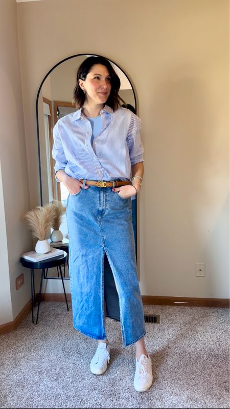 A causal chic outfit for under $90 at one retailer! These 3 pieces can be styled separately and together in so many looks giving it a well worth the money buy 👏🏼

Tall girl styles, denim maxi skirt, bodysuit, striped button down, spring outfits, summer styles, mom on the go, easy looks, causal chic, affordable style, target style, neutral accessories

#LTKStyleTip #LTKWorkwear #LTKMidsize