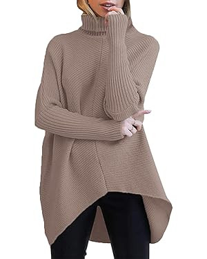 ANRABESS Womens Oversized Turtleneck Batwing Long Sleeve Casual Cozy Baggy Knit Pullover Tunic Sw... | Amazon (US)