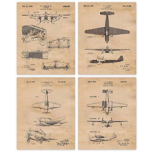 Vintage Propeller Airplane Patent Prints, 4 (8x10) Unframed Photos, Wall Art Decor Gifts Under 20 fo | Amazon (US)