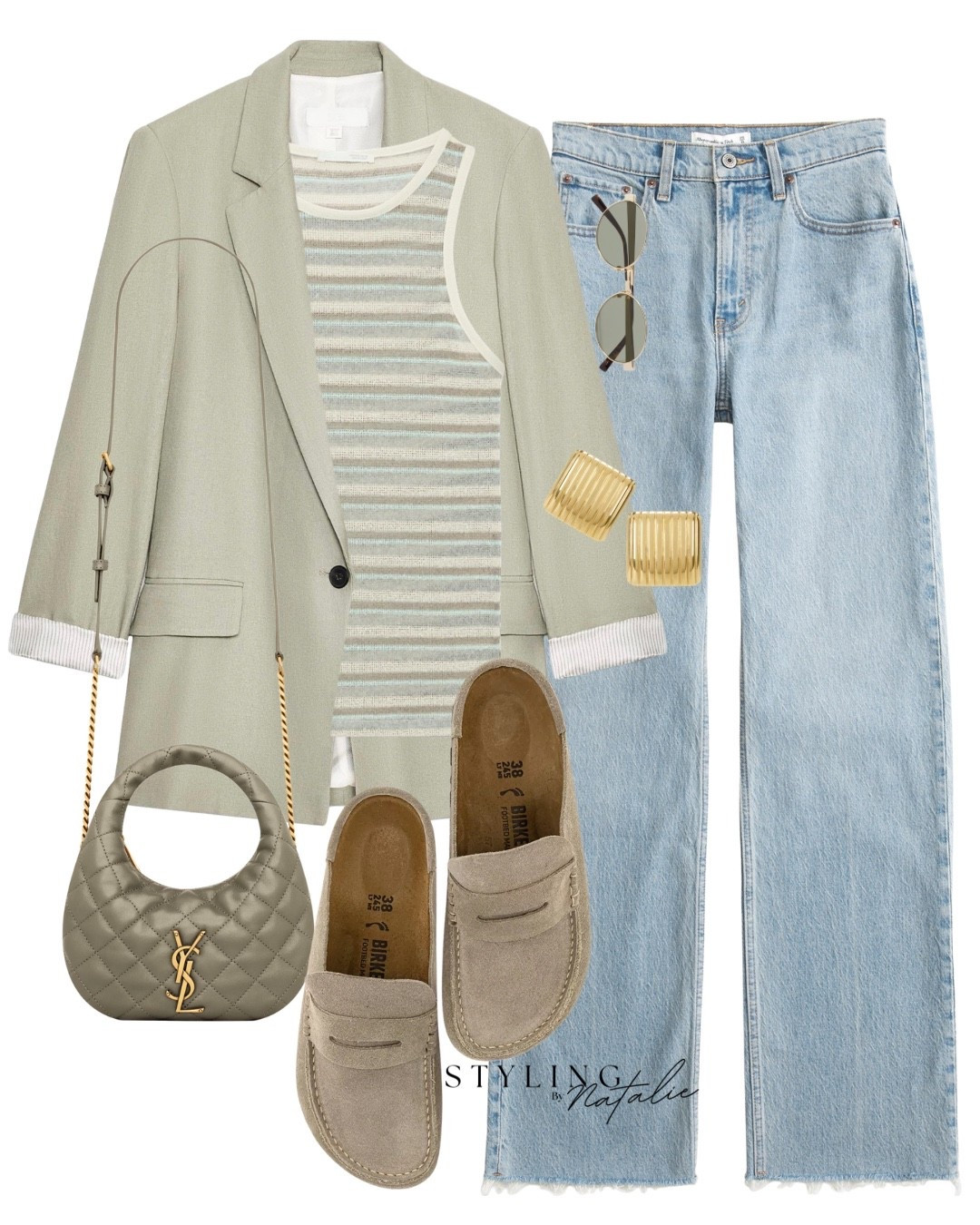 Abercrombie Jeans- Get 20% off with code AFXLTK today only. 
Green linen blazer, stripe tank top, Birkenstock loafers, YSL cross body bag and gold earrings. 
Spring summer outfit 2026, Zara fashion, weekend outfit, London style. #zara #linen #springoutfit

#LTKxAFSale #LTKmidsize #LTKspring
