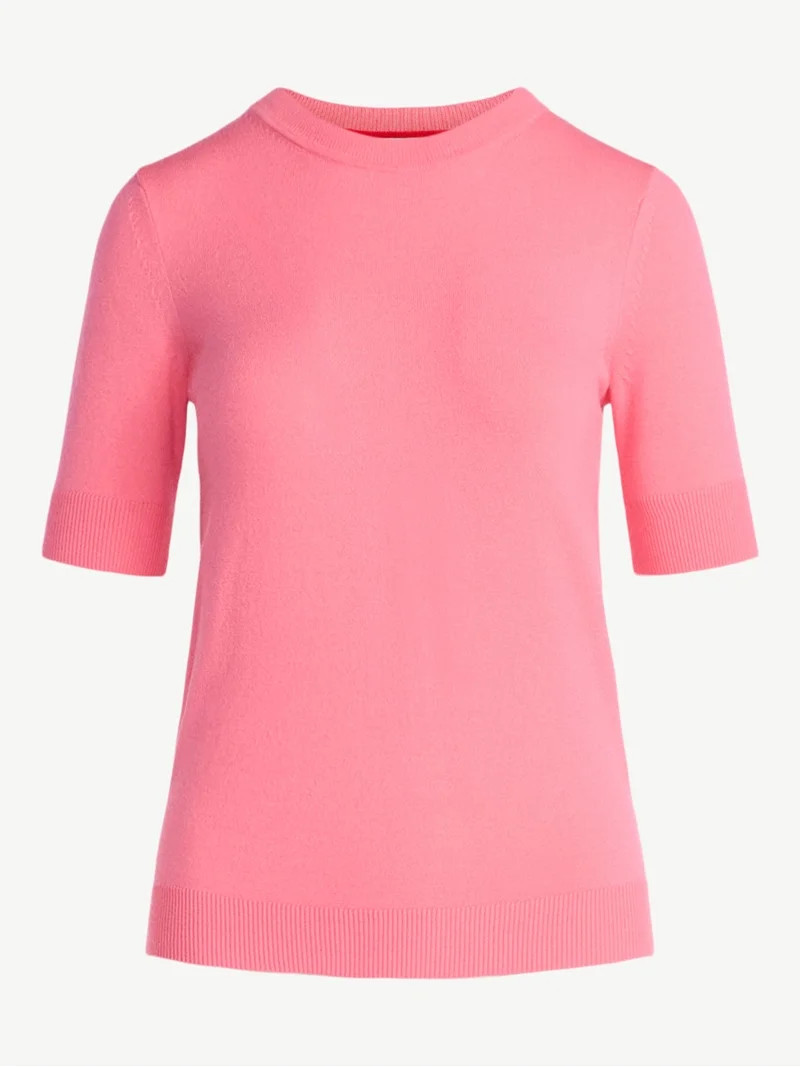 Free Assembly Women's and Women's Plus Cozy Yarn Shrunken Sweater Tee with Short Sleeves, Solid &... | Walmart (US)