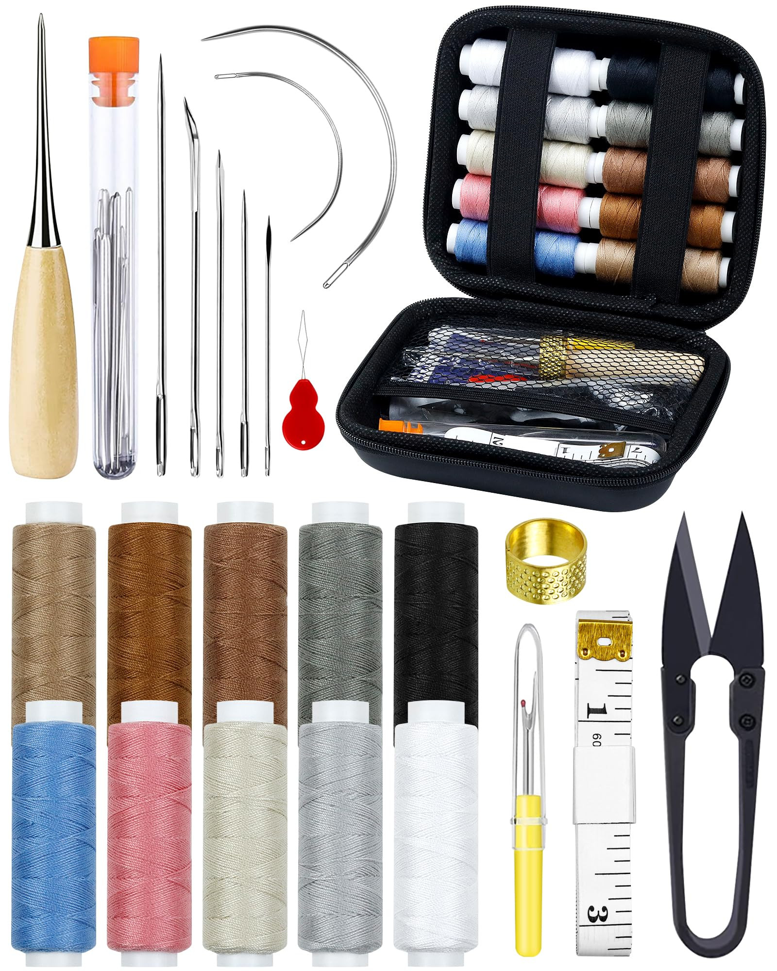 PLANTIONAL Upholstery Repair Sewing Kit, Heavy Duty Sewing Kit with Sewing Awl, Seam Ripper, Leat... | Amazon (US)