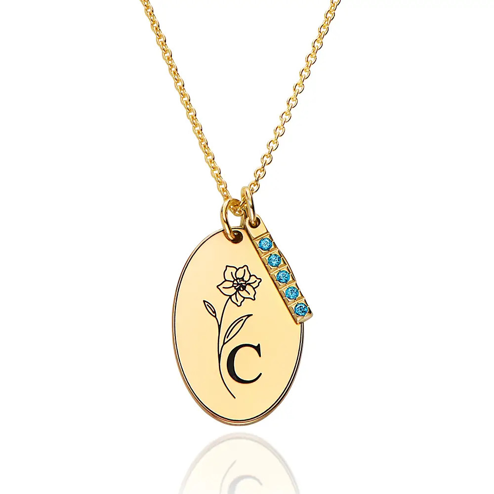 Prairie Birth Flower and Birthstone Initial Necklace in 18K Gold Plating | MYKA