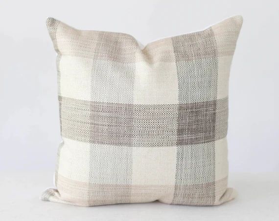 Neutral Plaid Pillow Cover, Tan Pillow, Beige Pillow Cover, Plaid pillow Cover, Tan and Gray Pill... | Etsy (US)